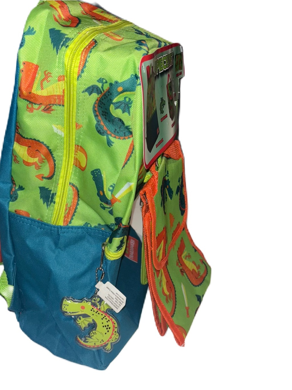5 Piece Kids Boys Backpack Bag Back to School Set - Green & Orange Dragon Print - Picture 4 of 16